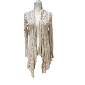 Liz Claiborne Cream Crochet Open Front Cardigan